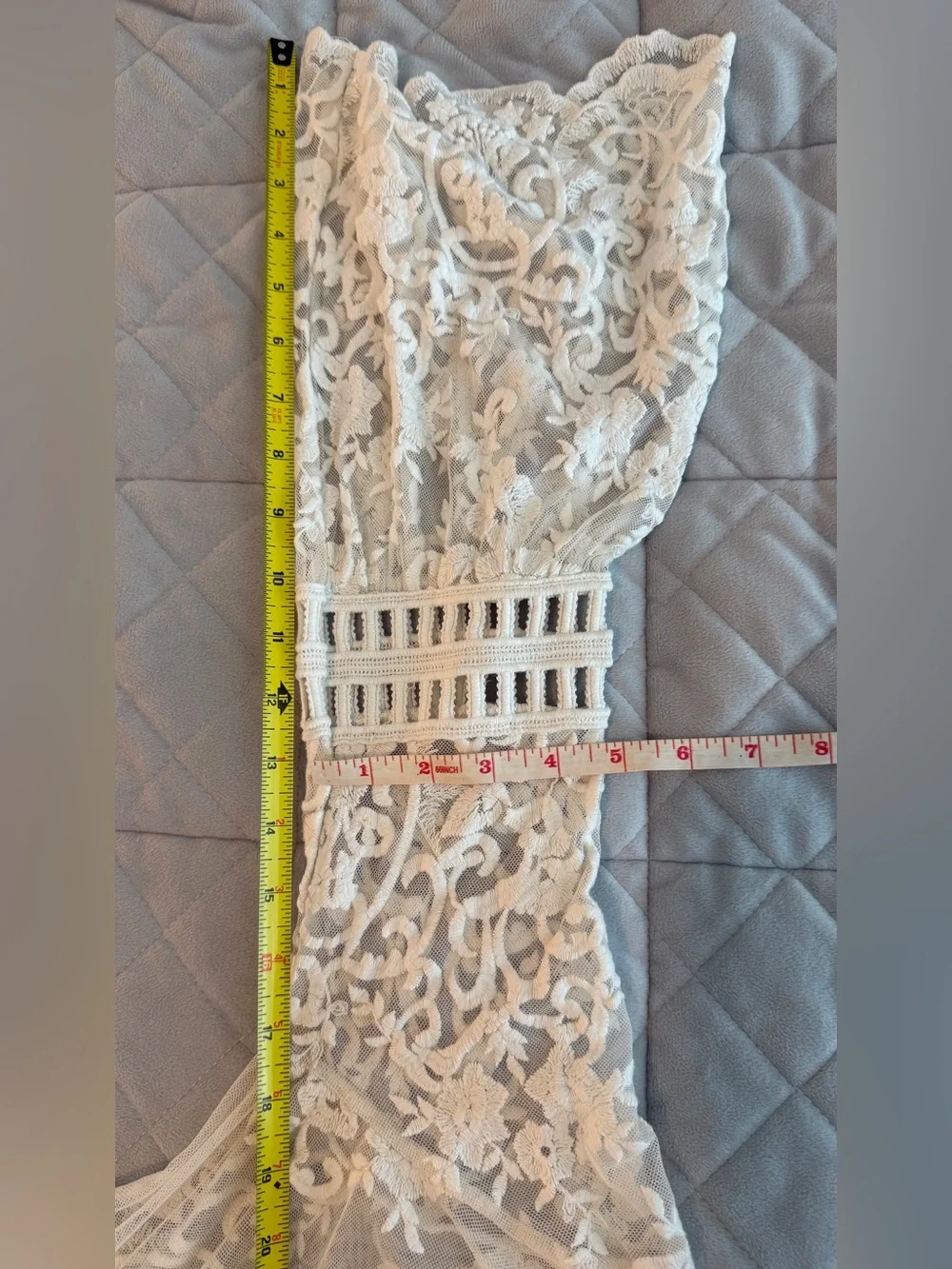 Sheer off white Embroidered Lace Duster, cover up, - Picture 7 of 7